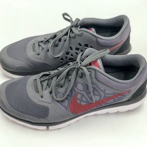 Nike Flex Run Training Shoe Gray Black Gym Red